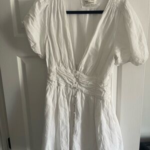 Anthropologie White Ruched Mini Sundress
